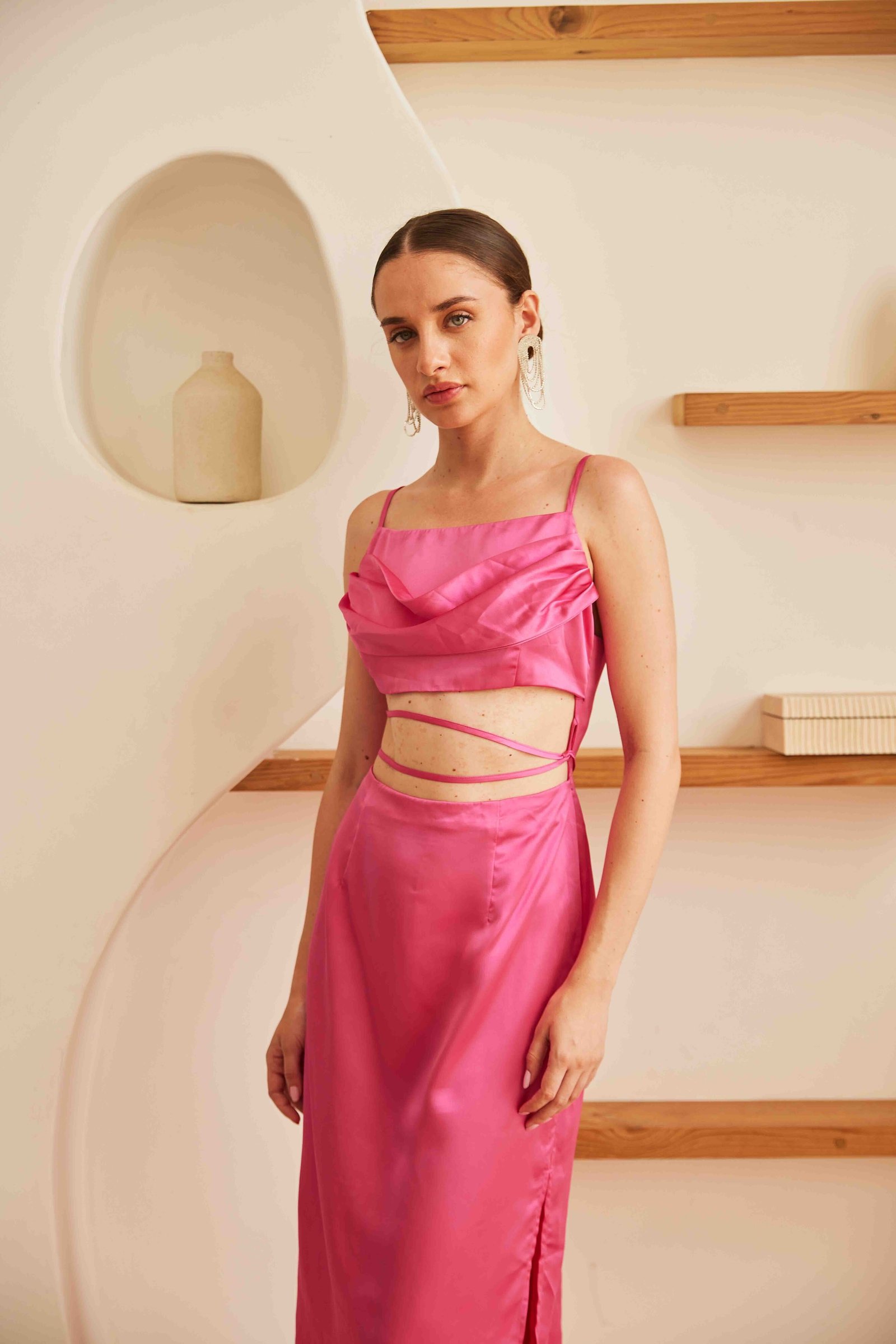 Satin Maxi with Cut Outs | Pink