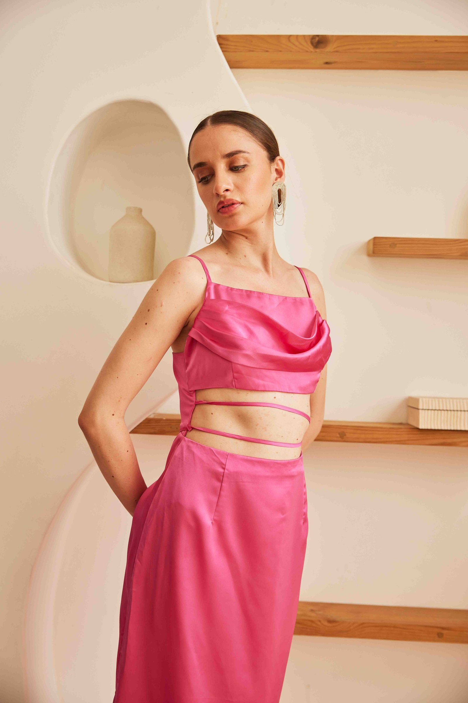 Satin Maxi with Cut Outs | Pink